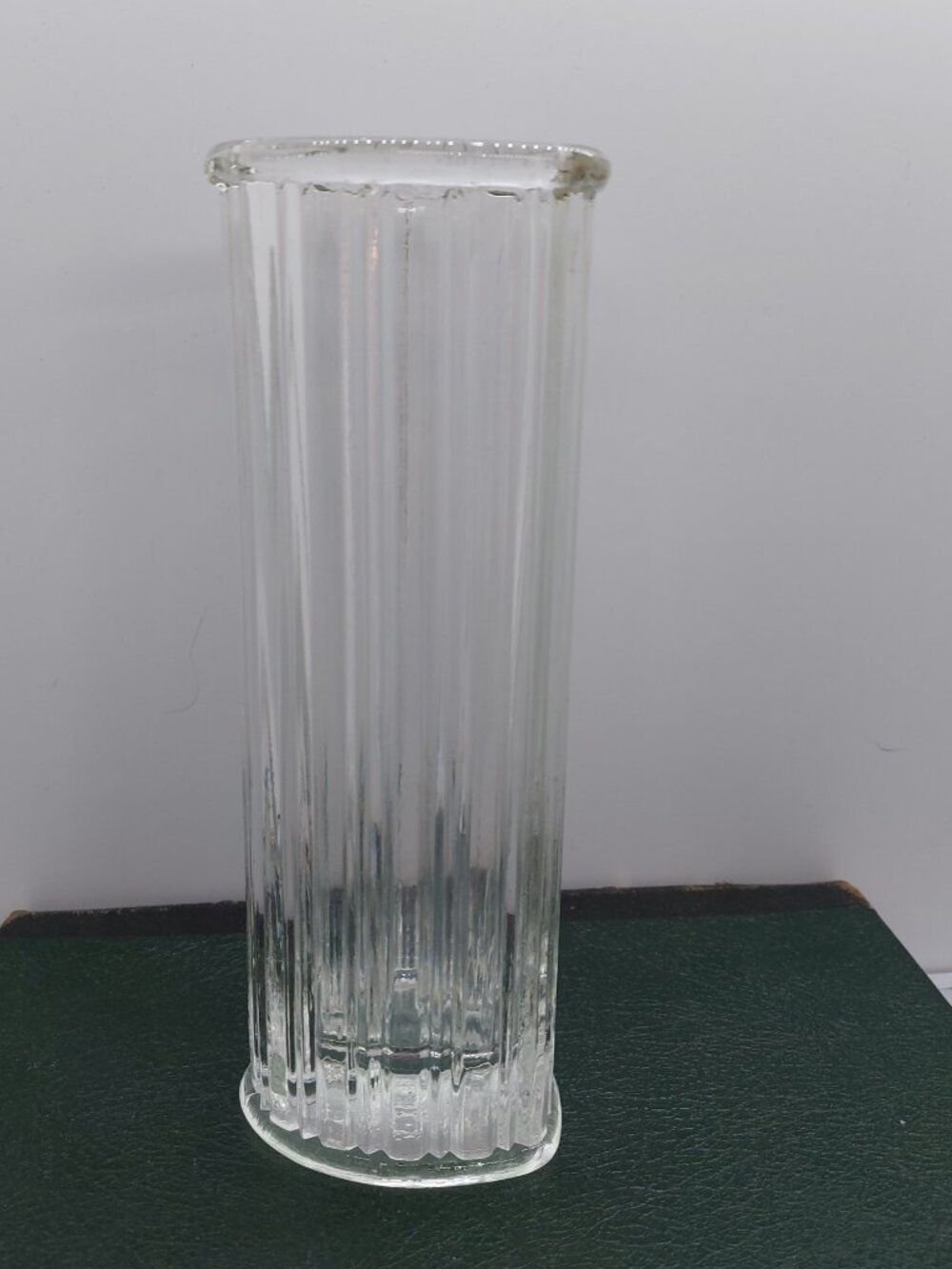 Vintage 1982 Clear Glass Heart Shaped Ribbed Vase
